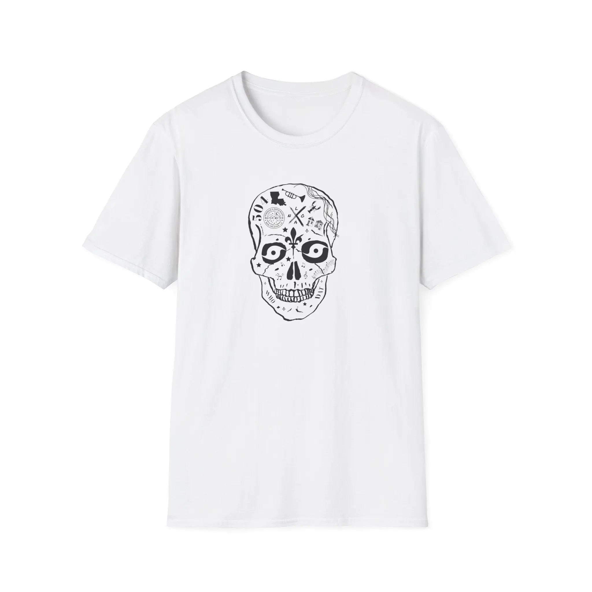 Black & White Nola Sugar Skull T-Shirt Printify